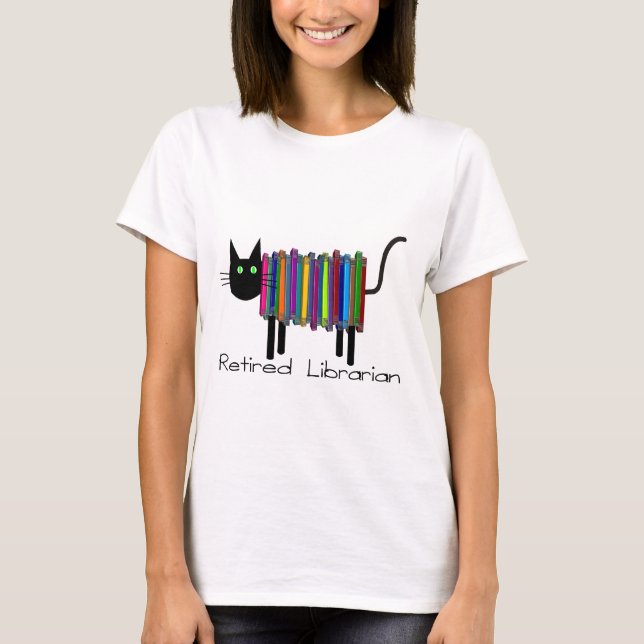 T-shirt Bibliothécaire à la retraite Livre Cadeaux de chat (Devant)