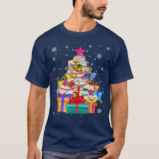T-shirt Bibliothèque d'arbres Xmas Lumières Bibliothèque d