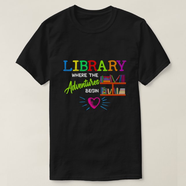 T-shirt Bibliothèque où commence l'aventure (Design devant)