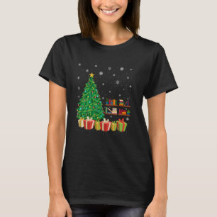 T-shirt Bibliothèque Xmas Arbre Éclairage Santa Hat Biblio