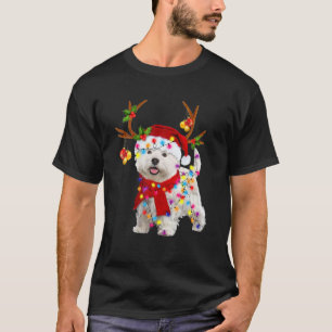 T-shirt Bichon Frise Chien Reindeer Père Noël Noël Drôle A