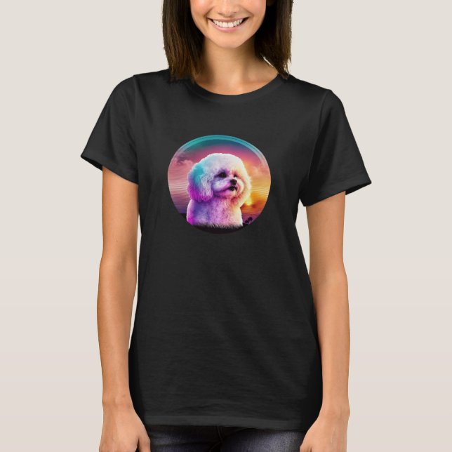T-shirt Bichon Frise Synthwave 80s Retrowave Aesthetic  1 (Devant)