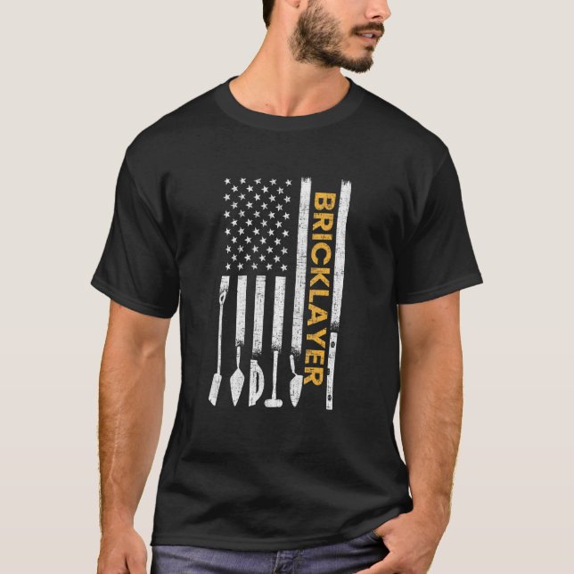 T-shirt Bicklayer American Flag Brickmason Brick Masony (Devant)