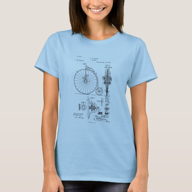 T-shirt Bicyclette antique 1887 Penny Farthing Brevet (Devant)