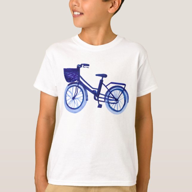 T-shirt Bicyclette bleue d'aquarelle (Devant)