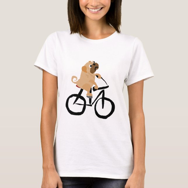 T-shirt Bicyclette drôle d'équitation de chiot de carlin (Devant)