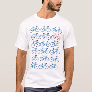 T-shirt bicyclettes bleues sur blanc