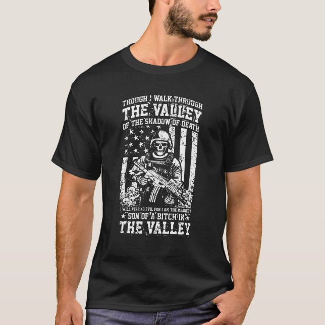T-shirt Bien Que Je Marche À Travers La Vallée - Militaire (Devant)