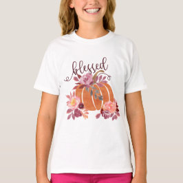 T-shirt Bienheureux - Citrouille d'automne avec fleurs ros