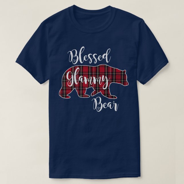 T-shirt Bienheureux Ours Glammy Rouge Tartan Plaid Grandma (Design devant)