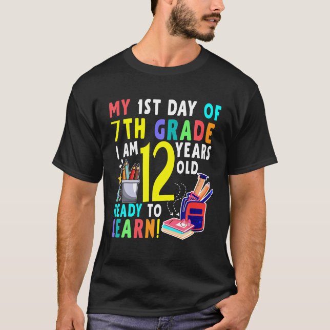 T-shirt Bienvenue 7E Année Retour À L'École Tee Joyeux 1Er (Devant)