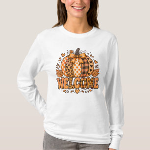T-shirt Bienvenue à l'automne Patchwork Citrouille Léopard