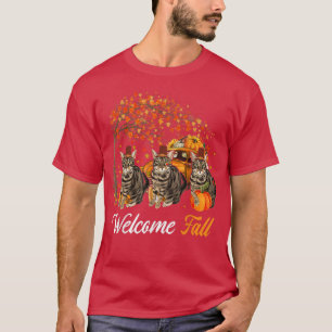 T-shirt Bienvenue Arbre D'Automne Trois Chats Avec Amoureu