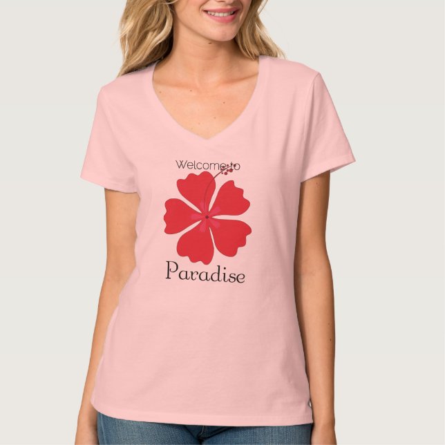 T-shirt Bienvenue Au Paradis Avec Hibiscus Tropical (Devant)