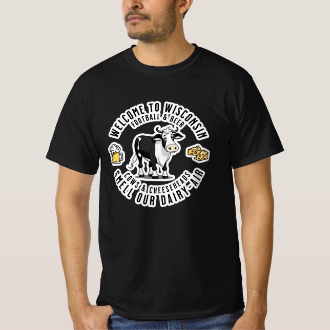 T-shirt Bienvenue au Wisconsin, Sentez notre air laitier (Devant)