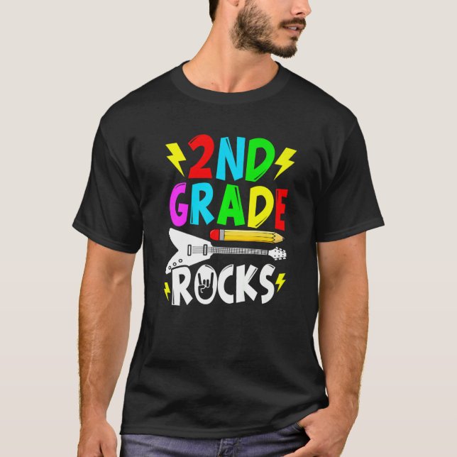 T-shirt Bienvenue Retour À L'École 2E Année Rocks mignonne (Devant)