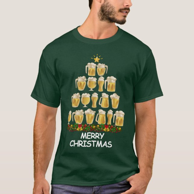 T-shirt Bière Christmasree Joyeuse famille Noël (Devant)