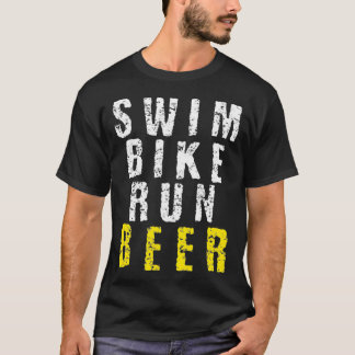 T-shirt Bière de course à vélo de natation Drôle Triathlon
