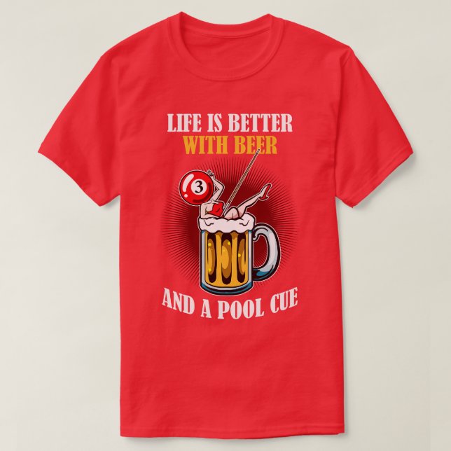 T-shirt Bière Et Piscine Cue Funny Billard (Design devant)