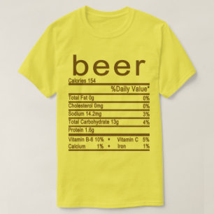 T-shirt bière étiquette de la valeur nutritive