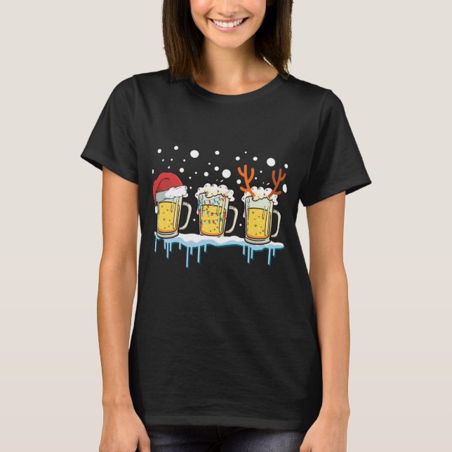 T-shirt Bières de Noël Mugs Santa Hat Noël Lumières Reinbe (Devant)