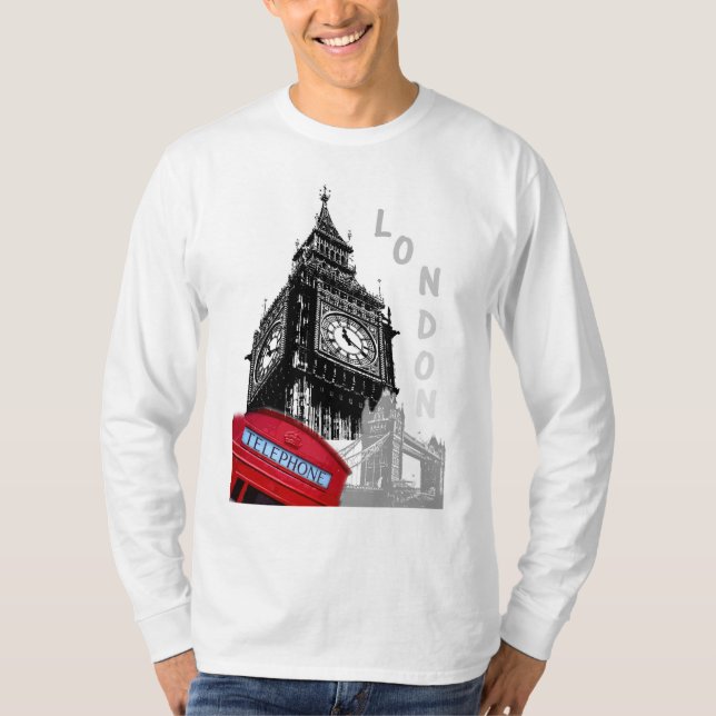 T-shirt Big Ben Horloge Tour Rouge Téléphone Box Londres (Devant)