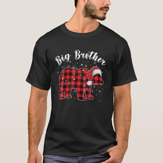 T-shirt Big Brother Bear Buffalo Red Plaid Family Christma (Devant)