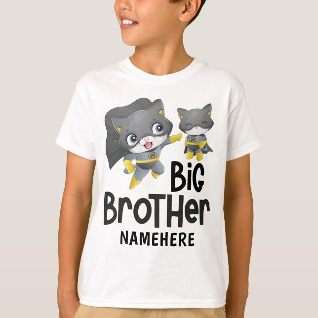 T-shirt Big Brother Superhero Cat Illustration Custom (Devant)