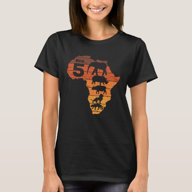 T-shirt Big Five African Animals Elephant Rhino Buffalo Li (Devant)