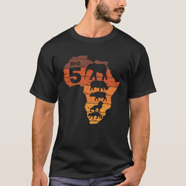 T-shirt Big Five African Animals Elephant Rhino Buffalo Li (Devant)