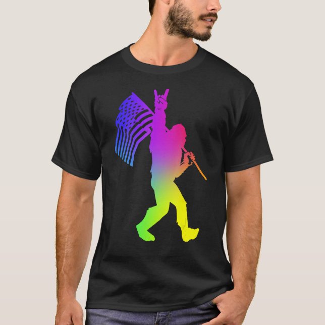 T-shirt Big Foot Rock Et Roll US Drapeau Pour Sasquatch Be (Devant)