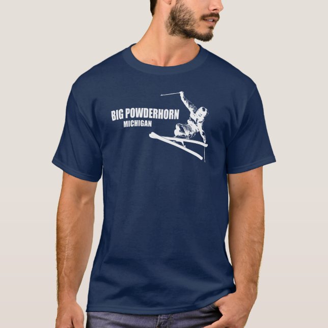 T-shirt Big Powderhorn Mountain Michigan Skier (Devant)