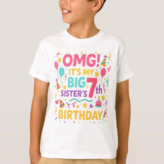 T-shirt Big Sister 7th Birthday Cute Rainbow Fun 7 Year 