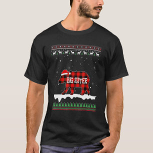 T-shirt Big Sister Bear Père Noël Red Plaid Family Pyjamas