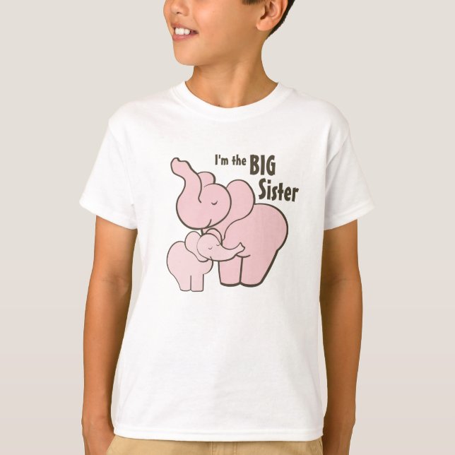 T-shirt Big Soeur Eléphant rose (Devant)