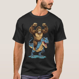 T-shirt Bigfoot à cheval sur un dinosaure T Rex drôle homm