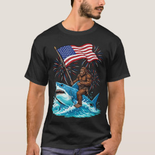T-shirt Bigfoot à cheval sur un requin 14 juillet drapeau 