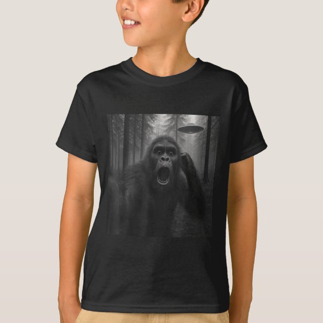 T-shirt Bigfoot Alien Ufo Selfie Funny Sasquatch Meme Men  (Devant)