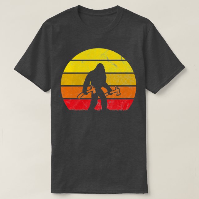 T-shirt Bigfoot Ax Jetant Sasquatch Rétro (Design devant)