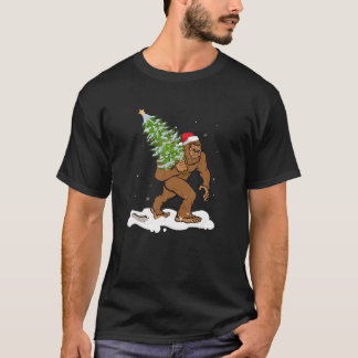 T-shirt Bigfoot Christmas Tree Boys Men Sasquatch Père Noë