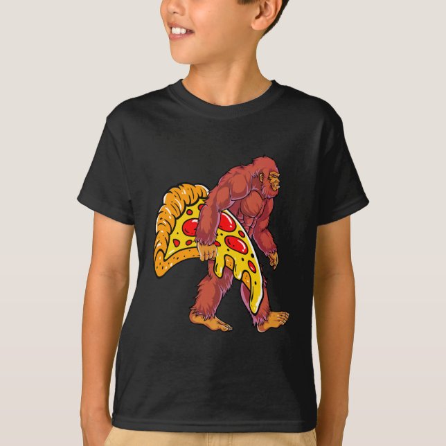 T-shirt Bigfoot drôle marcher avec grande tranche de pizza (Devant)