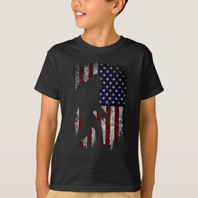 T-shirt Bigfoot Je Crois Sasquatch Drapeau Américain Silho (Devant)