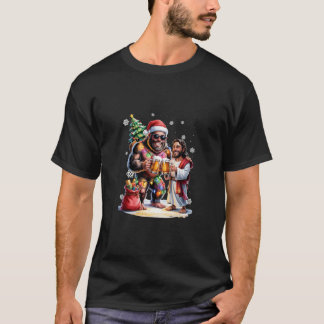 T-shirt Bigfoot Jesus Sasquatch Beer Drinking Christmas