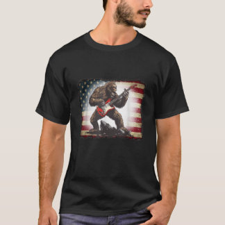 T-shirt Bigfoot Jouer Guitare Électrique Rock Sasquatch 4e