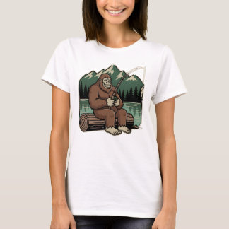 T-shirt Bigfoot Pêche Lac Vintage Extérieur Montagne Pêche