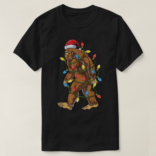 T-shirt Bigfoot Père Noël Christmas Tree Lights Xmas Boys  (Design devant)