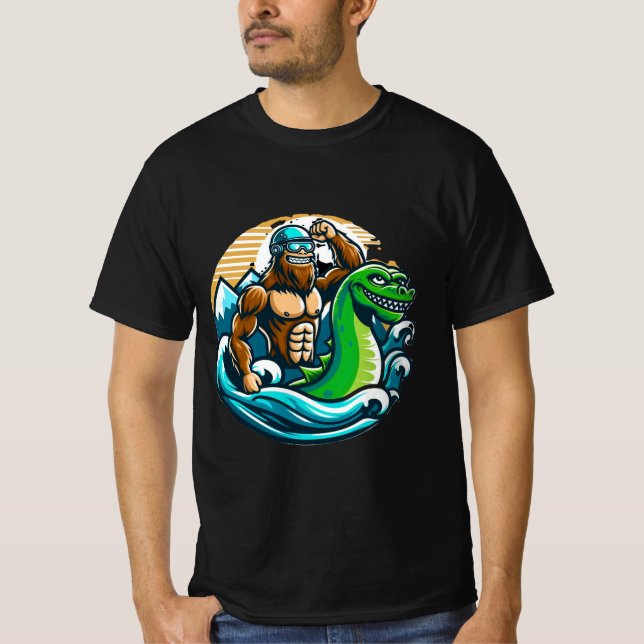 T-shirt Bigfoot Riding Nessie (Devant)