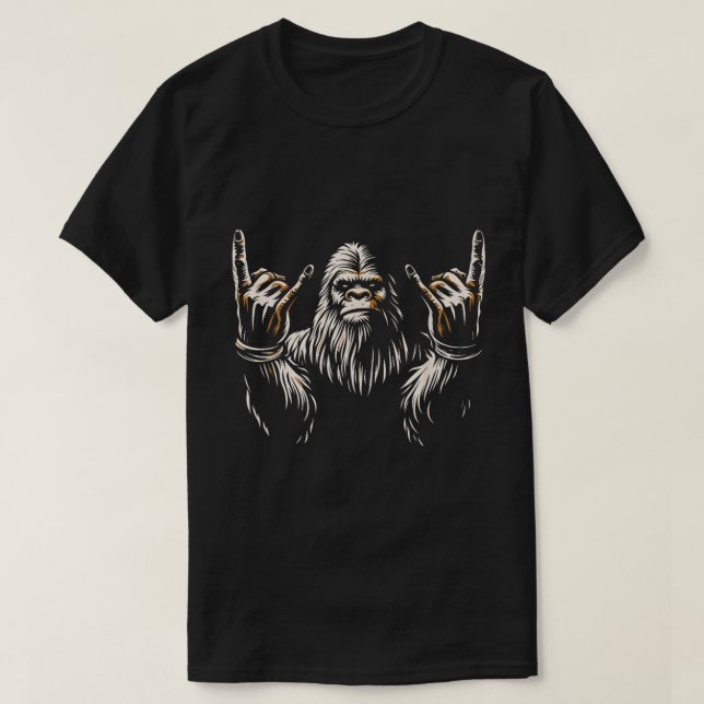 T-shirt Bigfoot Rock On Funny Sasquatch Art (Design devant)