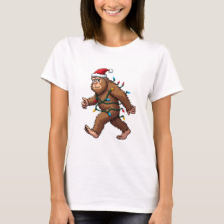 T-shirt Bigfoot Santa Christmas Tree Lights Xmas Boys Men 