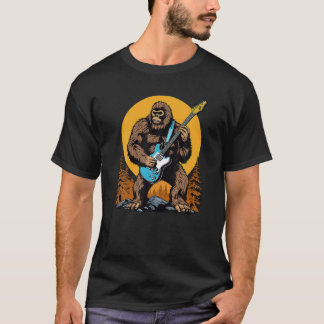 T-shirt Bigfoot Sasquatch Funny Rock Electric Guitare Musi